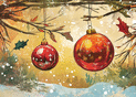 Boules de No&euml;l suspendues dans la neige